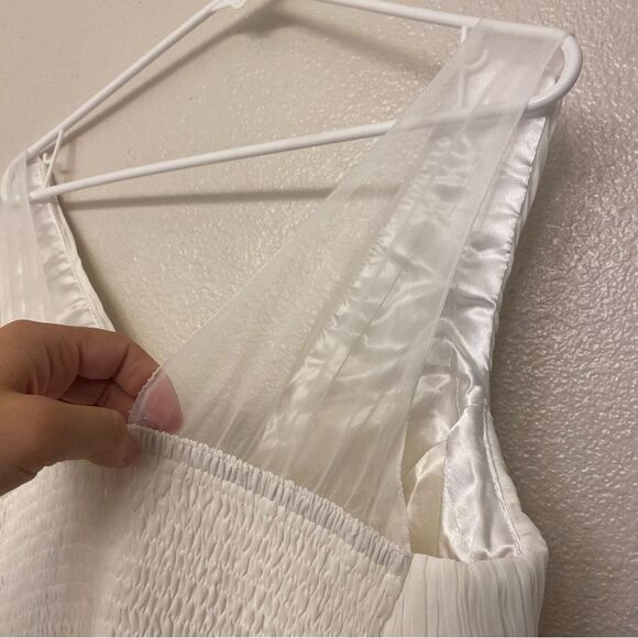 White V-Neck formal Evening wedding Dress maxi gown Floor Length XL 12-14 - Picture 11 of 15